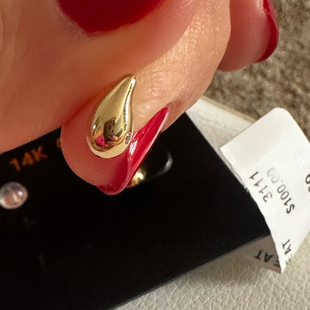 14K Gold Mini Teardrop Earrings - Picture 3 of 11